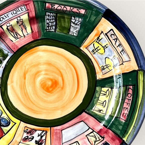 Colorful Decorative Ceramic Plate Hand Painted Wall Decor Artsy Kitchen Unique - Picture 6 of 12